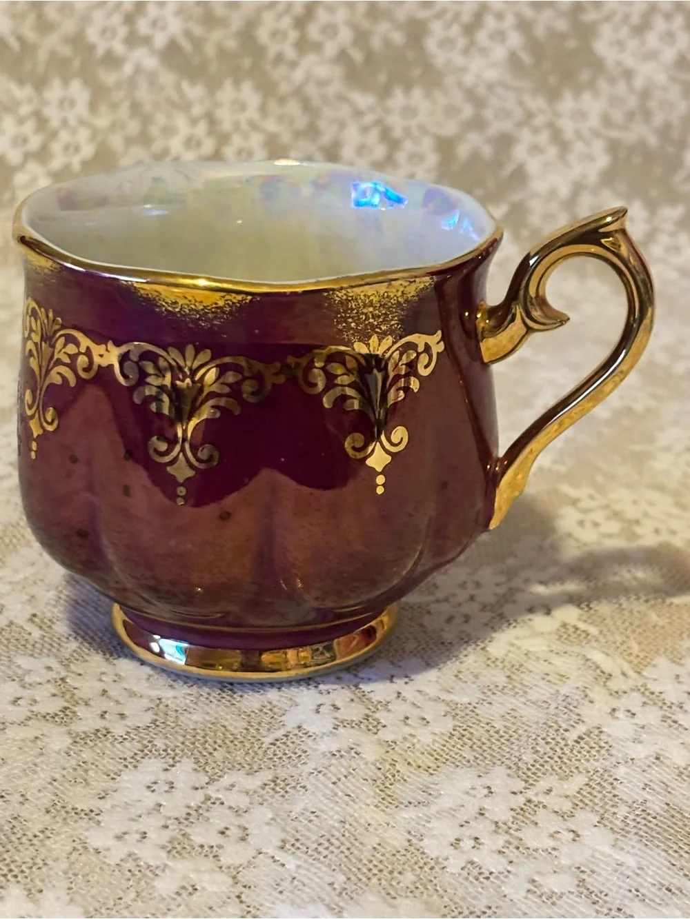 Vintage Ohashi China Burgundy & Gold Teacup & Saucer